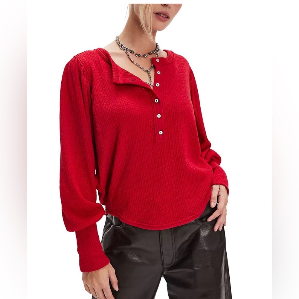 Free People We the Free Quinn Knit Thermal in Salsa NWOT